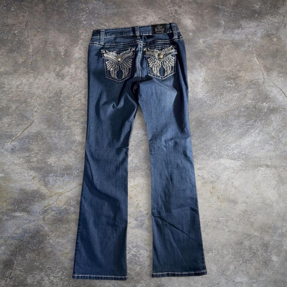 Love Indigo Low Rise Premium Embellished Bootcut Jeans Women's Size 6 Y2K Bling - Picture 3 of 7